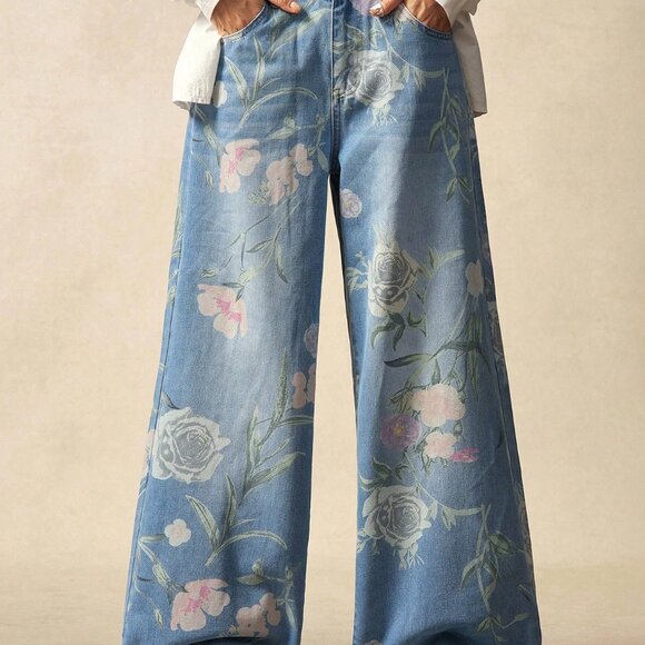 Multicolor Boho Women's Woven Floral Jeans - Picture 6 of 8